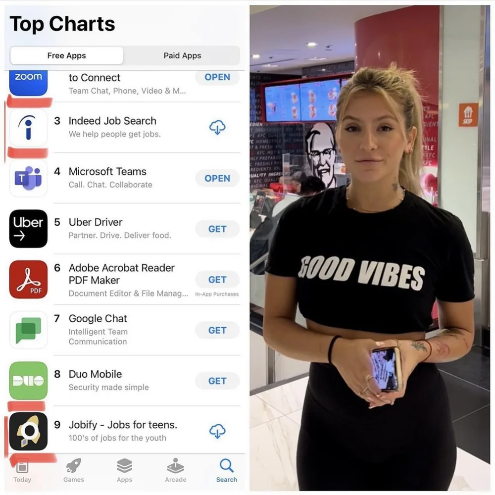 Jobify listed in the App Store Top 10 free apps